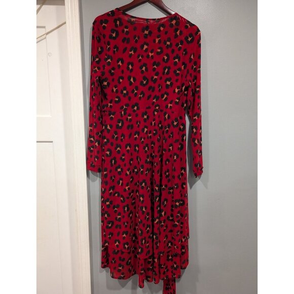 Cabi Siren Wrap Dress Womens Sz M Red Black Leopard Print Layered Business - Picture 11 of 16